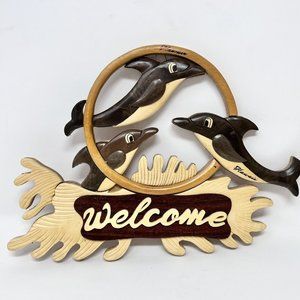 Hawaii Welcome Dolphin Wall Art of Mixed Woods 3D Dimensional - NEW‎
